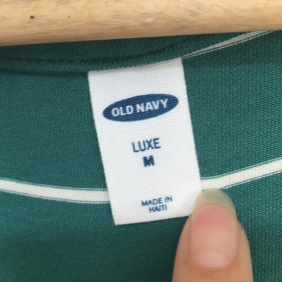 OLD Navy Luxe Green teal  Striped V Neck Long Sleeve shirt M - Picture 5 of 9